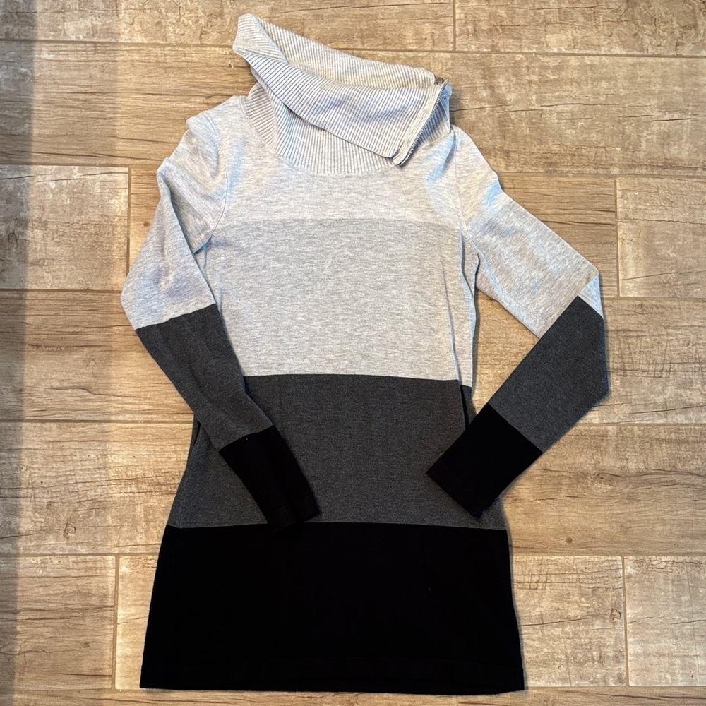 INC Colorblock Turtleneck Zipper Sweater Dress